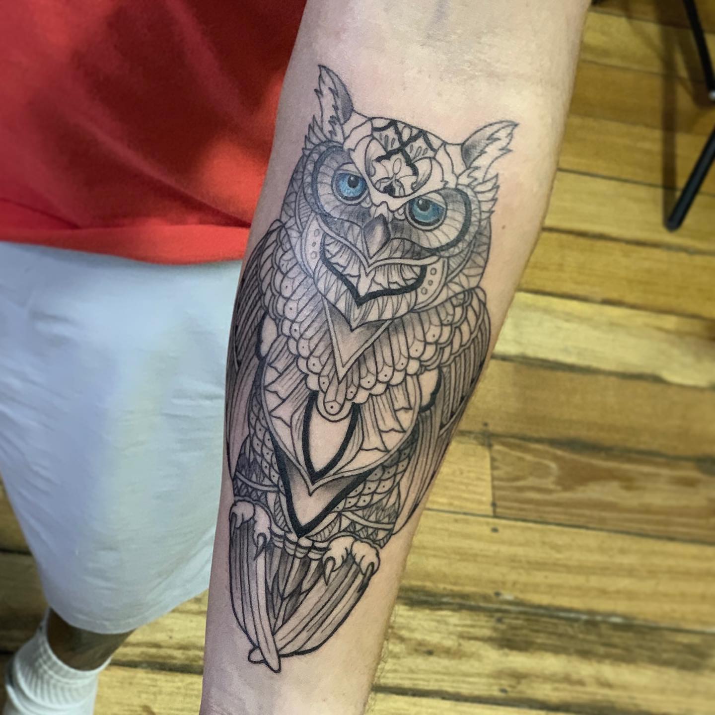 Intricate Owl Arm Tattoo