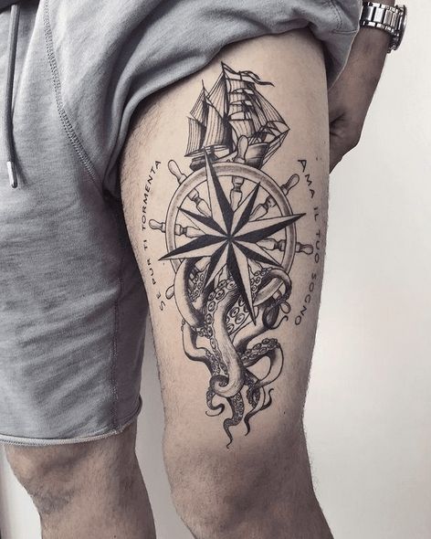compass leg tattoo